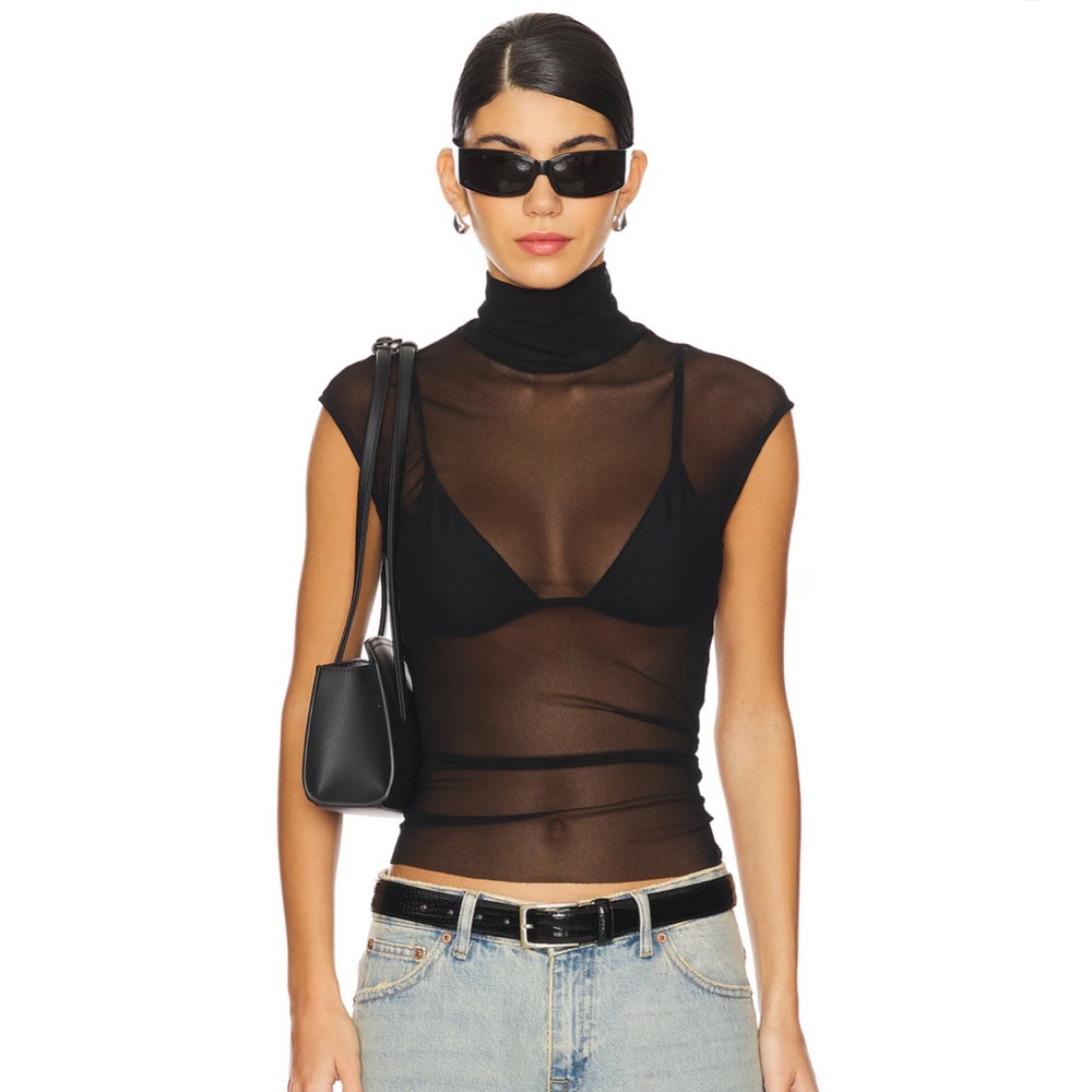 Revolve Only Hearts Black Mesh Turtleneck Shell Size XS/S